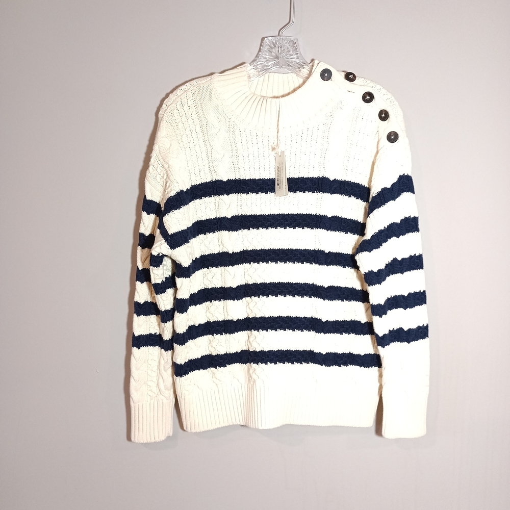 Hatley Navy and Cream Button Neck Sweater French Stripe Size XS New